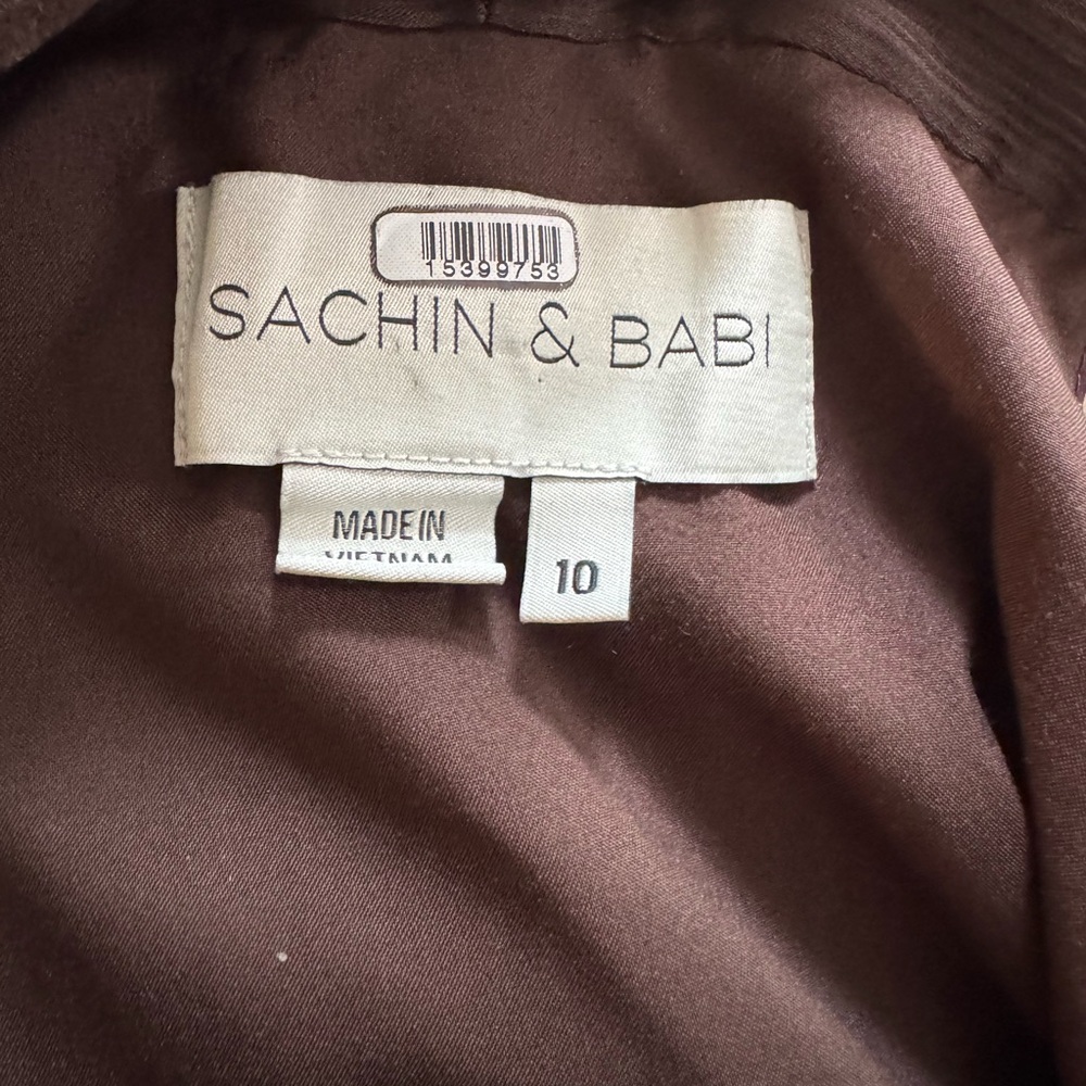 Sachin + Babi Elegant Chocolate Brown Maxi Dress with Long Shoulder Bow Size 10 - Picture 3 of 11